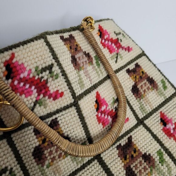Retro Cardinal Owl Needle Point Cross Stitch Patchwork Quirky Tote Bag - Picture 6 of 8